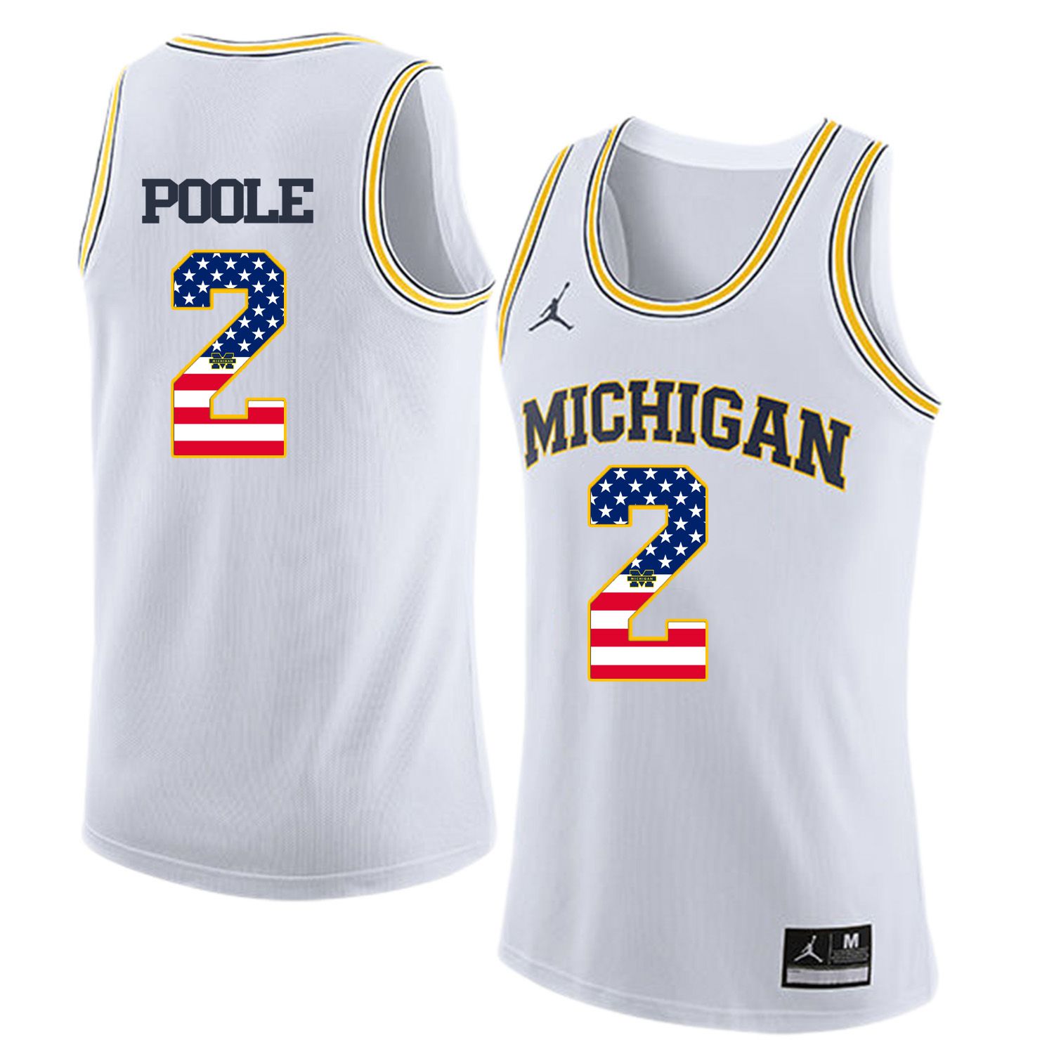 Men Jordan University of Michigan Basketball White #2 Poole Flag Customized NCAA Jerseys->customized ncaa jersey->Custom Jersey